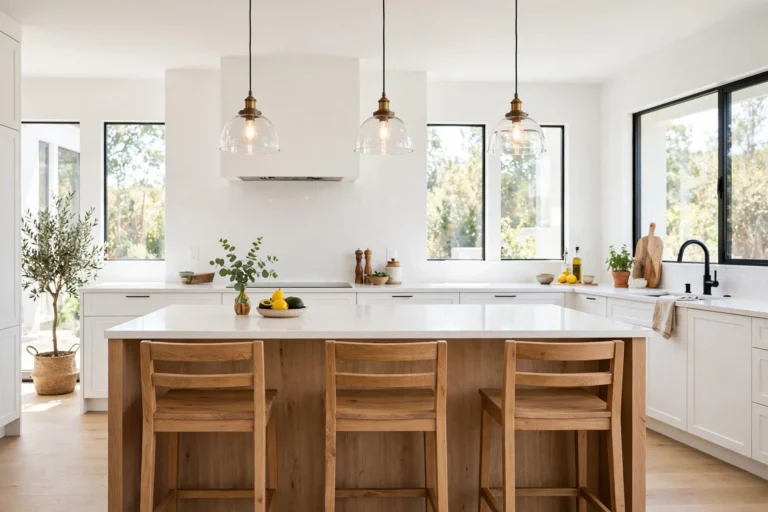 Kitchen bar stool ideas — wooden stools at the right height under a kitchen island