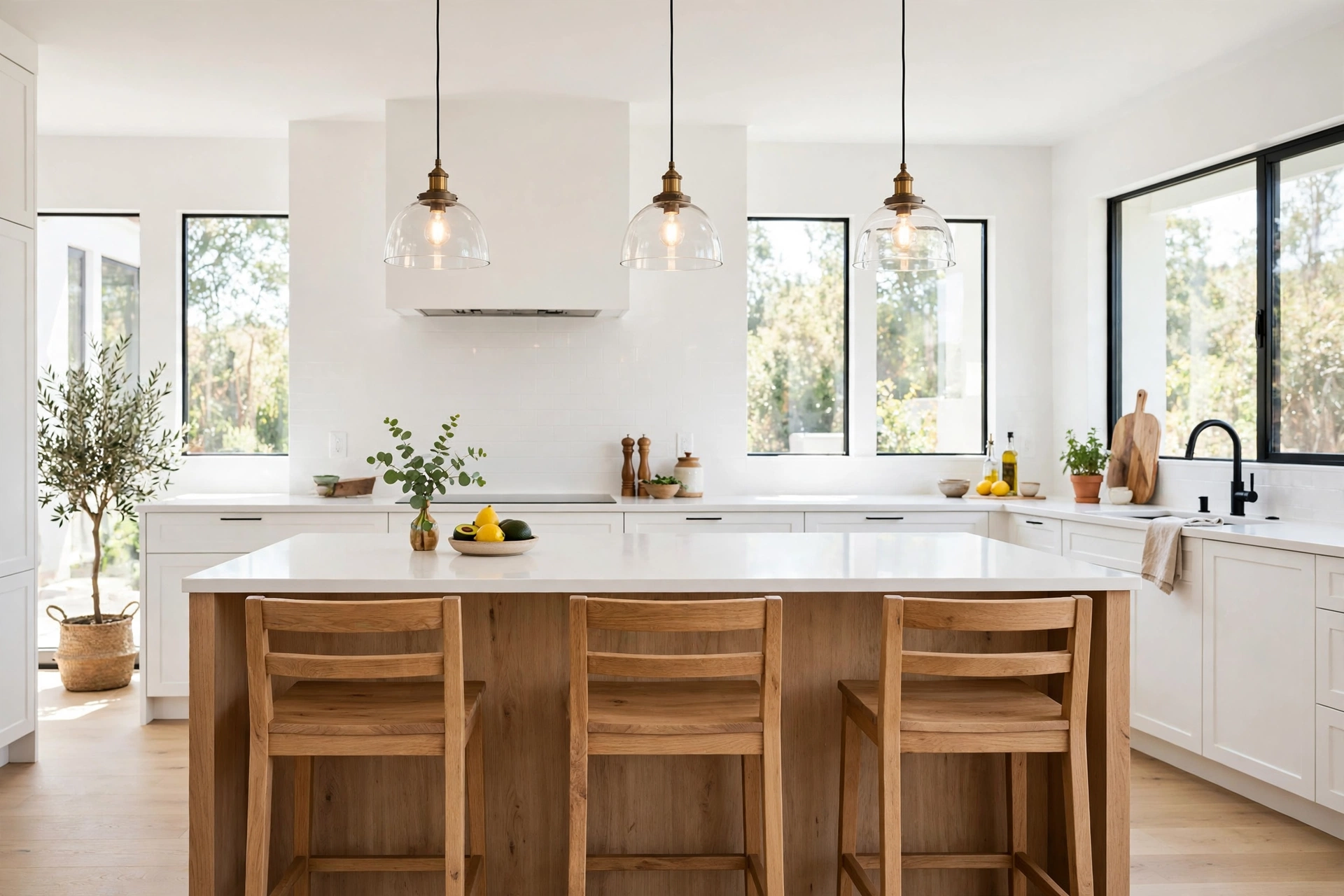 Kitchen bar stool ideas — wooden stools at the right height under a kitchen island